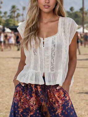 LAST ONE Cotton Lace Breezy Oversized Drop Shoulder Girly White Peasant Blouse